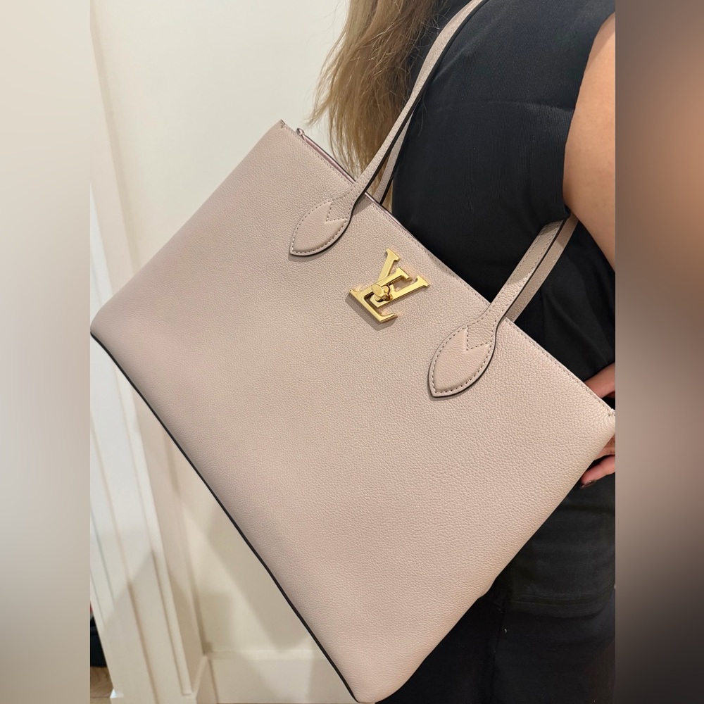 Louis Vuitton Lock Me Shopper Tote Work Bag Gold Cream